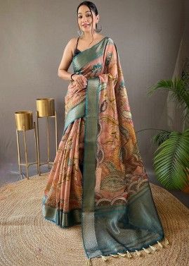 Multicolor Woven Silk Saree In Tussar Silk