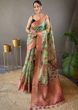 Multicolor Tussar Silk Saree In Woven Work