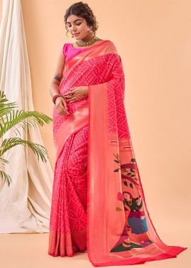 Pink Bandhani Print Saree In Art Silk