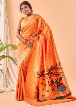Orange Art Silk Saree In Bandhani Print