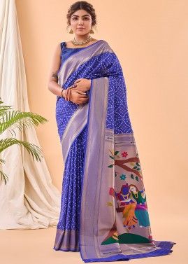 Blue Bandhej Print Saree With Blouse