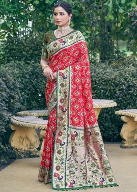 Red Patola Silk Saree In Woven Work