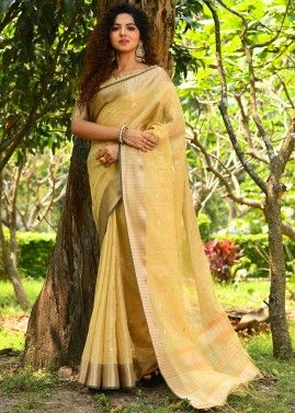 Yellow Line Saree In Woven Design