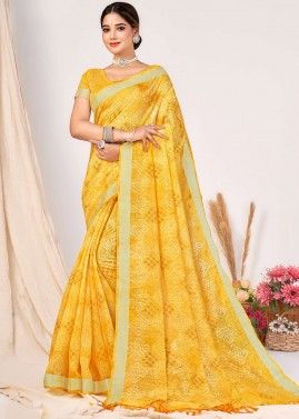 Yellow Bandhej Printed Saree In Silk