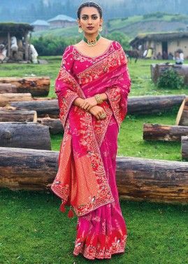 Pink Zari Woven Detailed Art Silk Saree