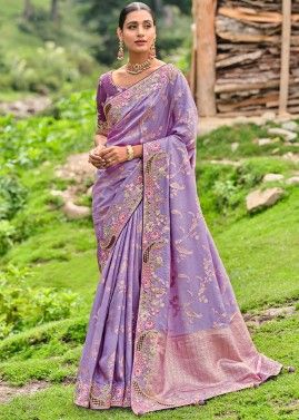 Purple Woven Art Silk Saree & Blouse