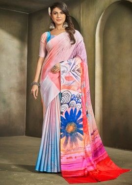 Multicolor Digital Printed Saree In Crape