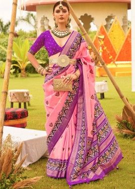 Pink Patola Printed Saree In Art Silk