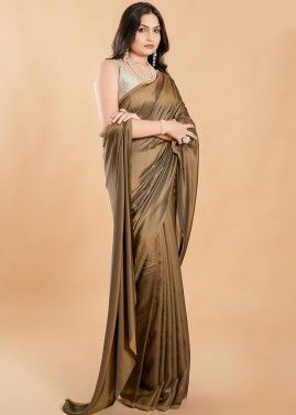 Brown Silk Saree With Embroidered Blouse