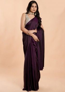 Purple Silk Saree With Embroidered Blouse