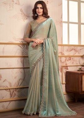 Pastel Green Plain Saree In Satin Silk