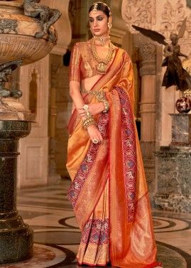 Orange Zari Woven Saree In Banarasi Silk