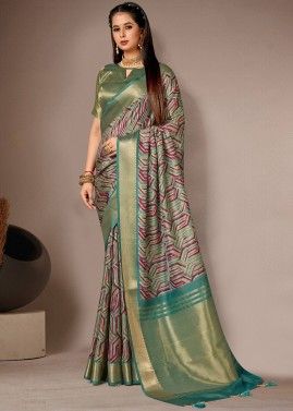 Multicolor Printed Saree In Bhagalpuri Silk