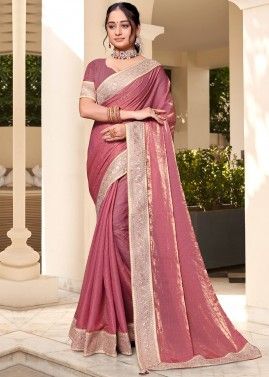 Mauve Pink Silk Stone Embellished Saree 