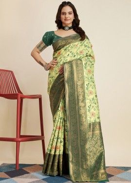 Light Green Kanjivaram Silk Woven Saree