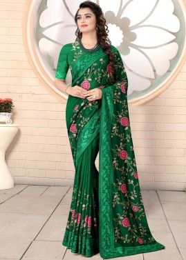 Green Silk Saree In Resham Embroidery