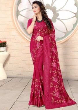 Pink Embroidered Silk Saree & Blouse