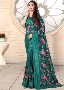 Teal Green Embroidered Silk Saree & Blouse