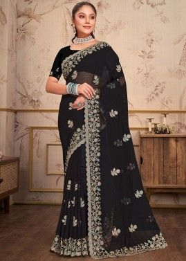 Black Embroidered Saree In Georgette