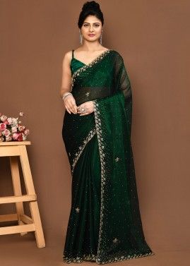 Green Embroidered Saree In Georgette