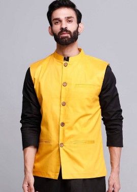 Yellow Art Silk Readymade Nehru Jacket