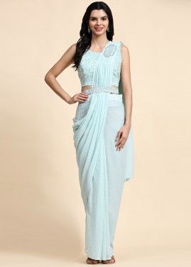 Blue Pre-Stitched Shimmer Saree