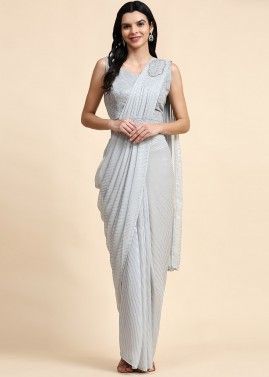 Grey Pre-Stitched Shimmer Saree