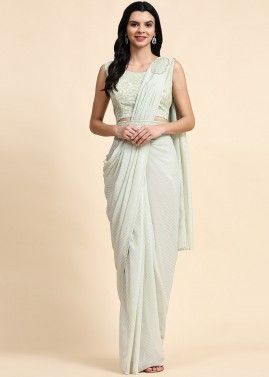 Pastel Green Pre-Stitched Shimmer Saree