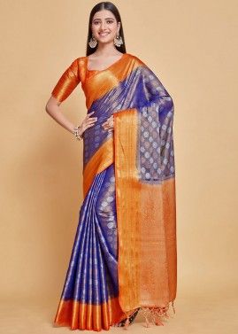 Blue Kanjivaram Silk Saree In Woven Work