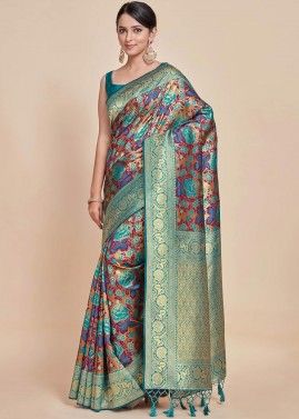Multicolor Kanjivaram Silk Saree In Woven Work