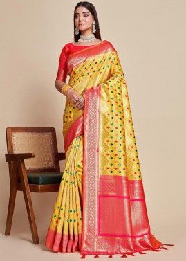 Yellow Woven Kanjivaram Silk Saree & Blouse