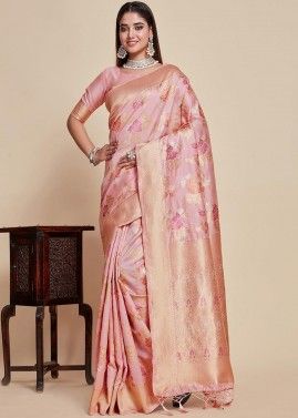 Pink Kanjivaram Silk Saree In Woven work