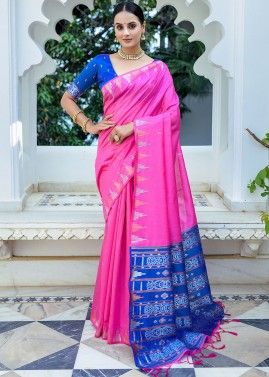 Pink Tussar Silk Saree In Woven work