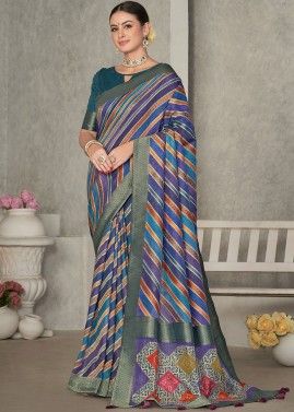 Multicolor Zari Woven Saree In Tussar Silk