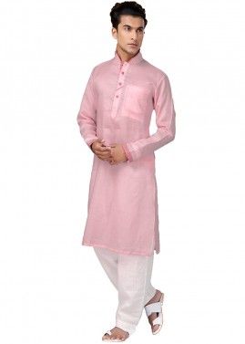 Readymade Pink Cotton Pathani Suit
