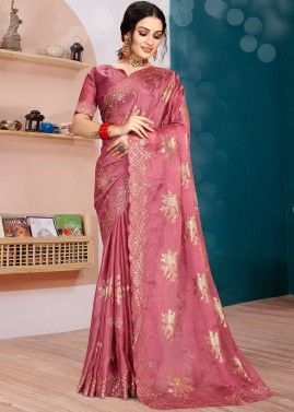 Dusty Pink Sequins Embellished Organza Saree