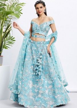 Sky Blue Embellished Lehenga Choli For Bridesmaid