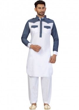 Readymade Patch Work White Pathani Suit