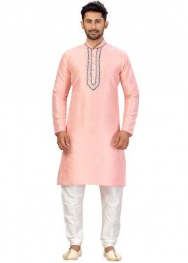 Pink Readymade Silk Kurta Churidaar Set