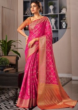 Pink Patola Saree In Woven Work