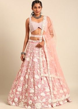 Pink Floral Embroidered Bridesmaid Lehenga Choli