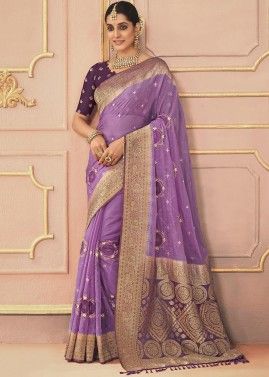 Purple Embroidered Saree & Blouse