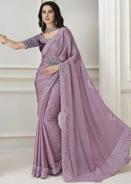 Mauve Purple Embroidered Pashmina Saree