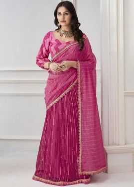 Pink Embroidered Organza Saree & Blouse