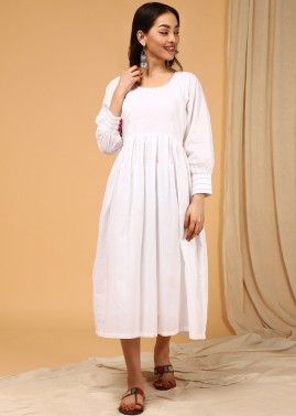White Pleated Style Flared Indo Western Dress