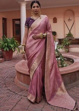 Pink Zari Woven Saree In Viscose