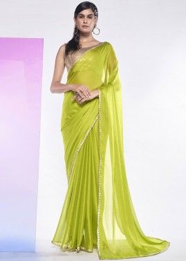 Green Georgette Laced Saree