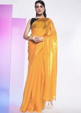 Yellow Organza Saree With Embroidered Blouse
