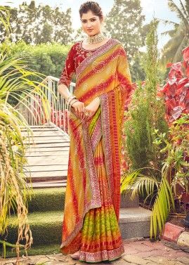 Multicolor Bandhej Print Saree In Chiffon
