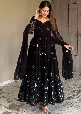Readymade Black Embellished Anarkali Suit Set